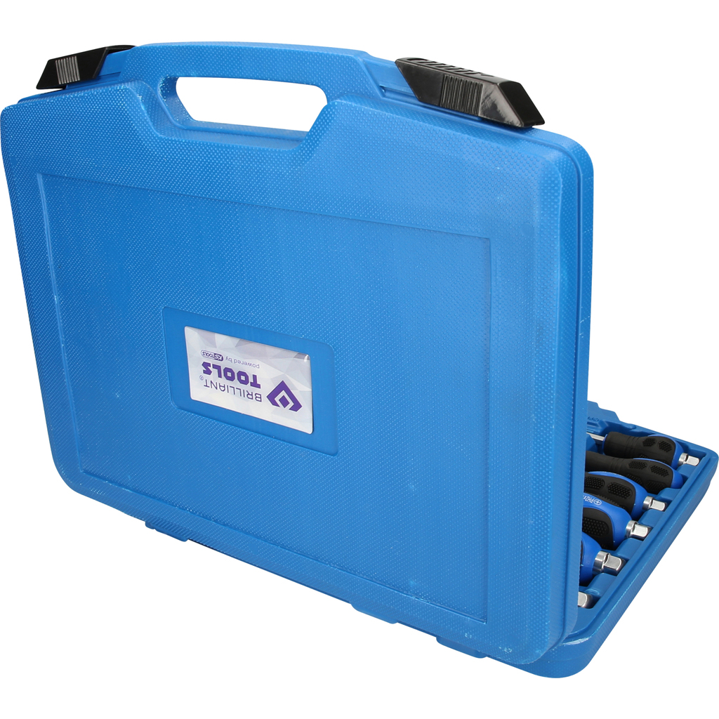 Niebieska walizka na narzędzia lekko otwarta, pokazująca kilka narzędzi.