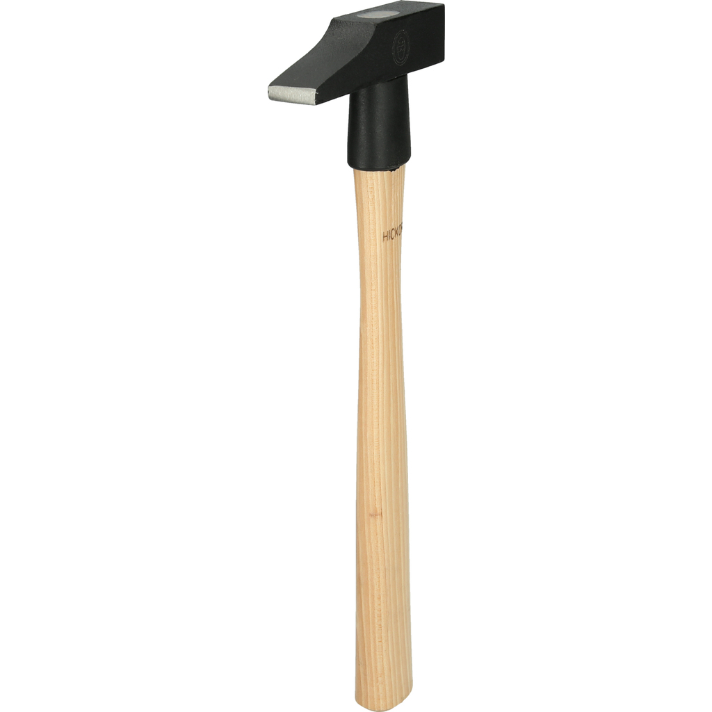 Hammer mit Holzgriff, schwarzem Kopf.