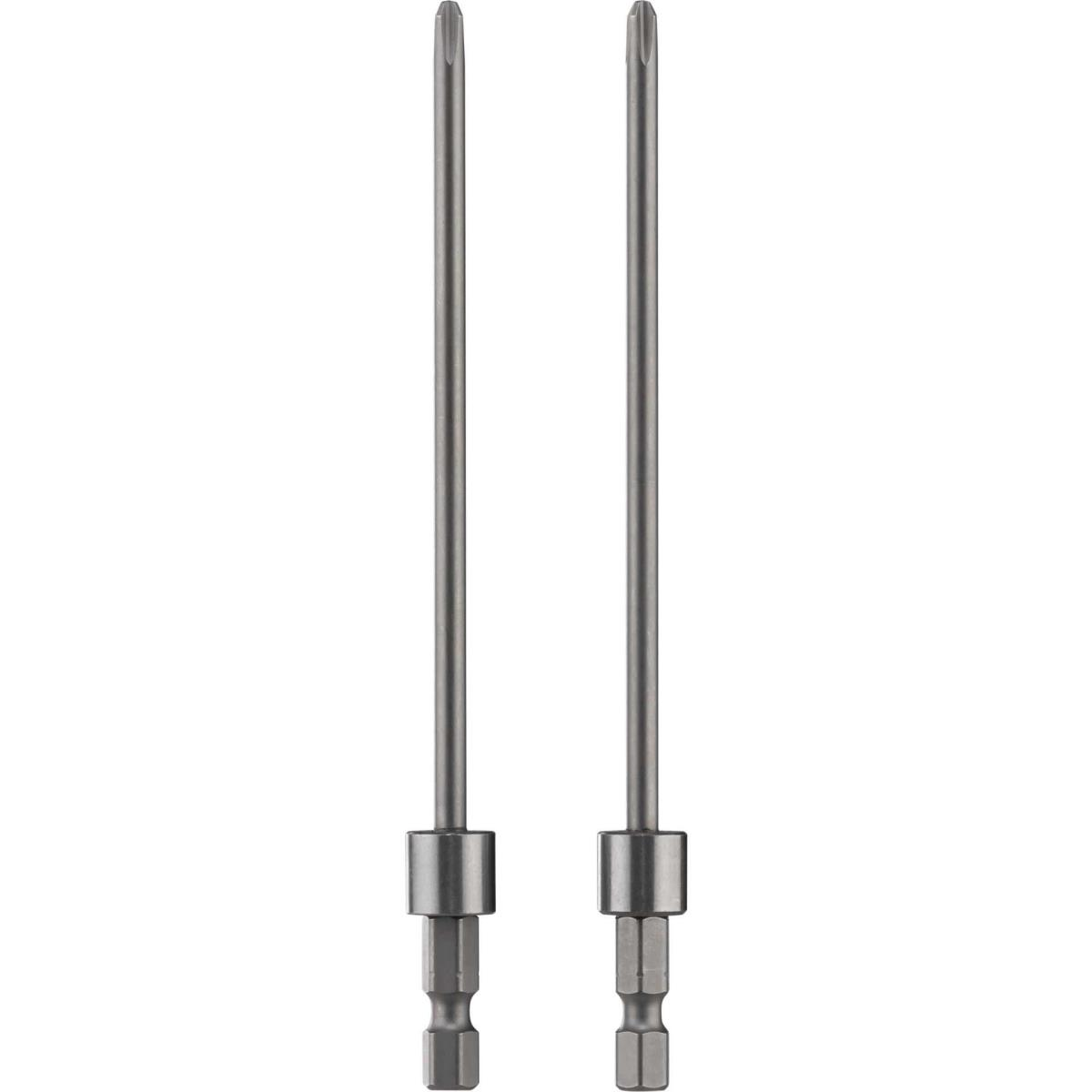 Zwei silberne Schraubendreherbits. Sie sind lang, dünn und haben eine sechseckige Basis.