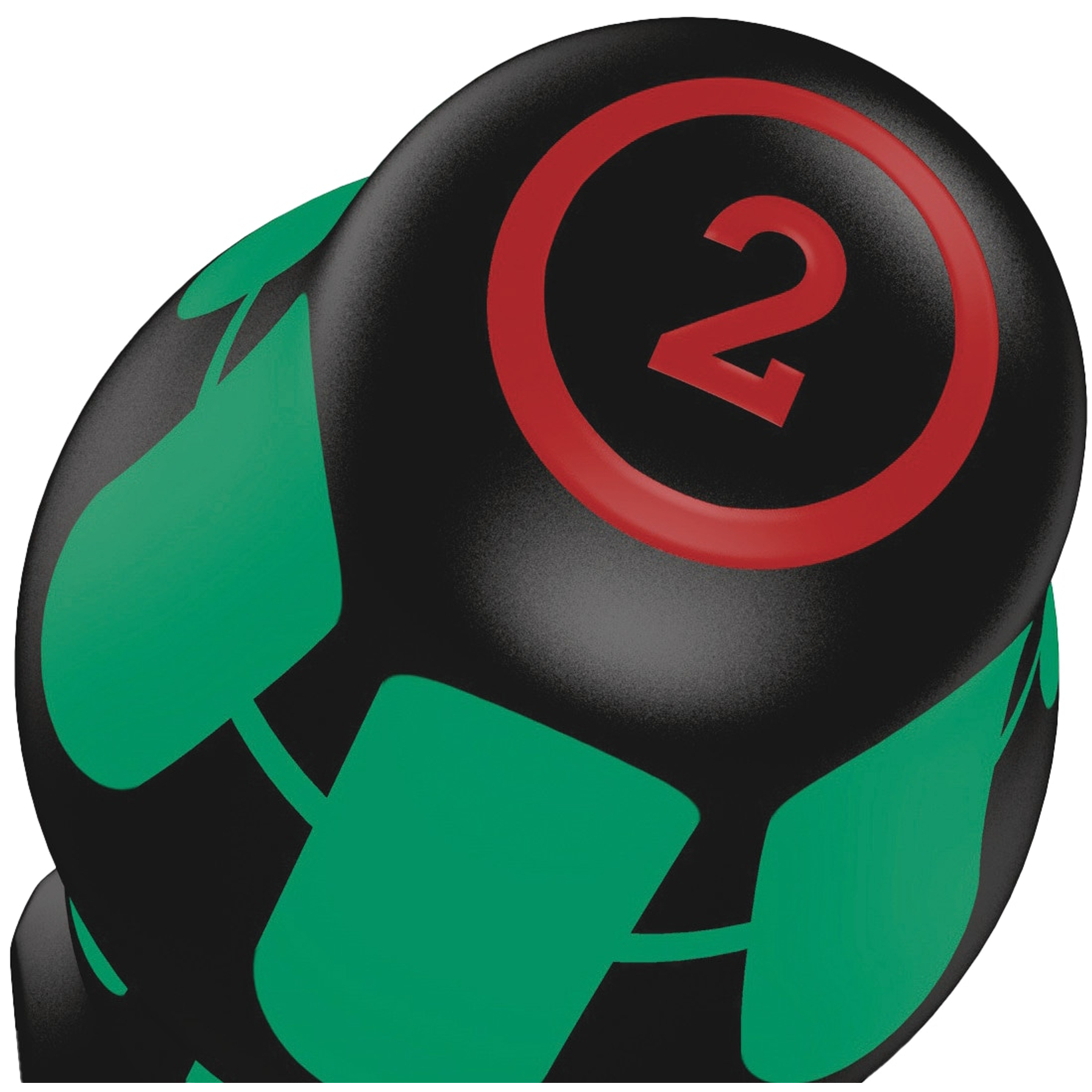 Czarny i zielony uchwyt narzędzia z numerem 2 w czerwonym okręgu.
