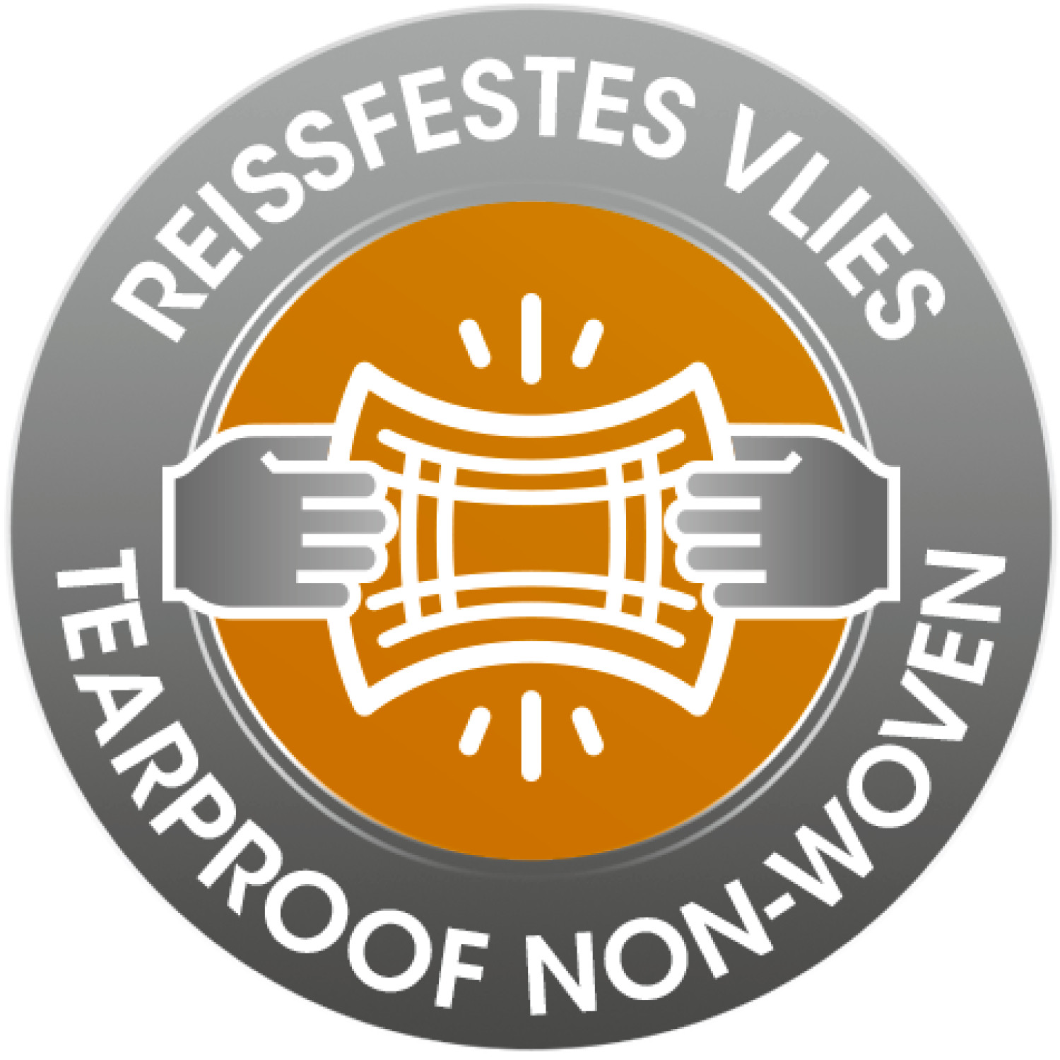 Rundes, reißfestes Vlies-Etikett mit Text und handgezeichneter Grafik.