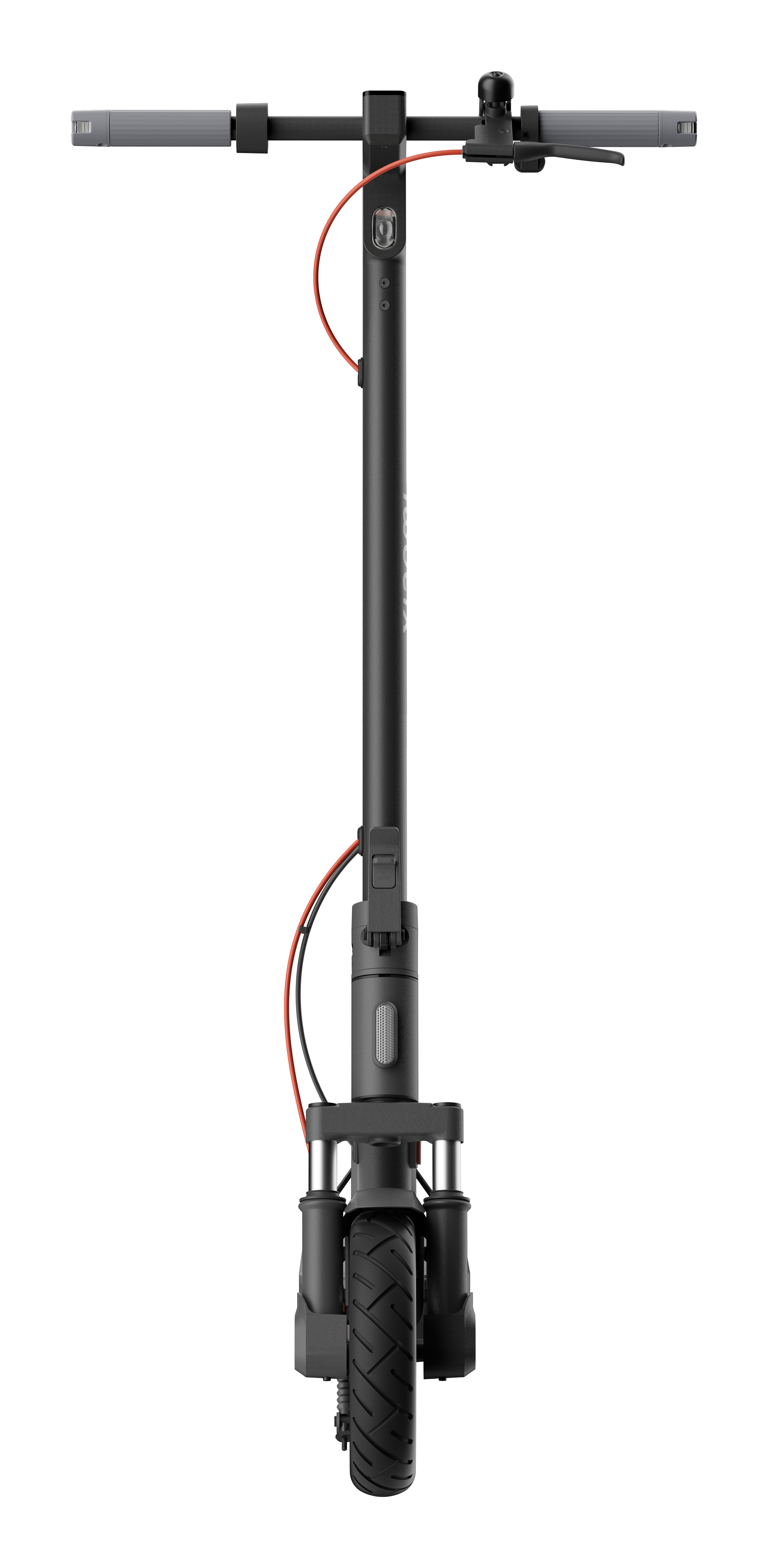 Monopattino elettrico Xiaomi, vista frontale, corpo nero.