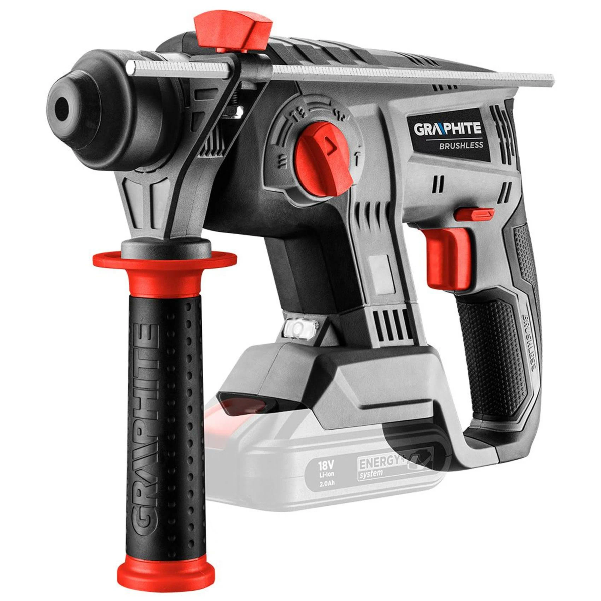 Trapano a batteria graphite grigio e nero con dettagli rossi, su sfondo bianco.