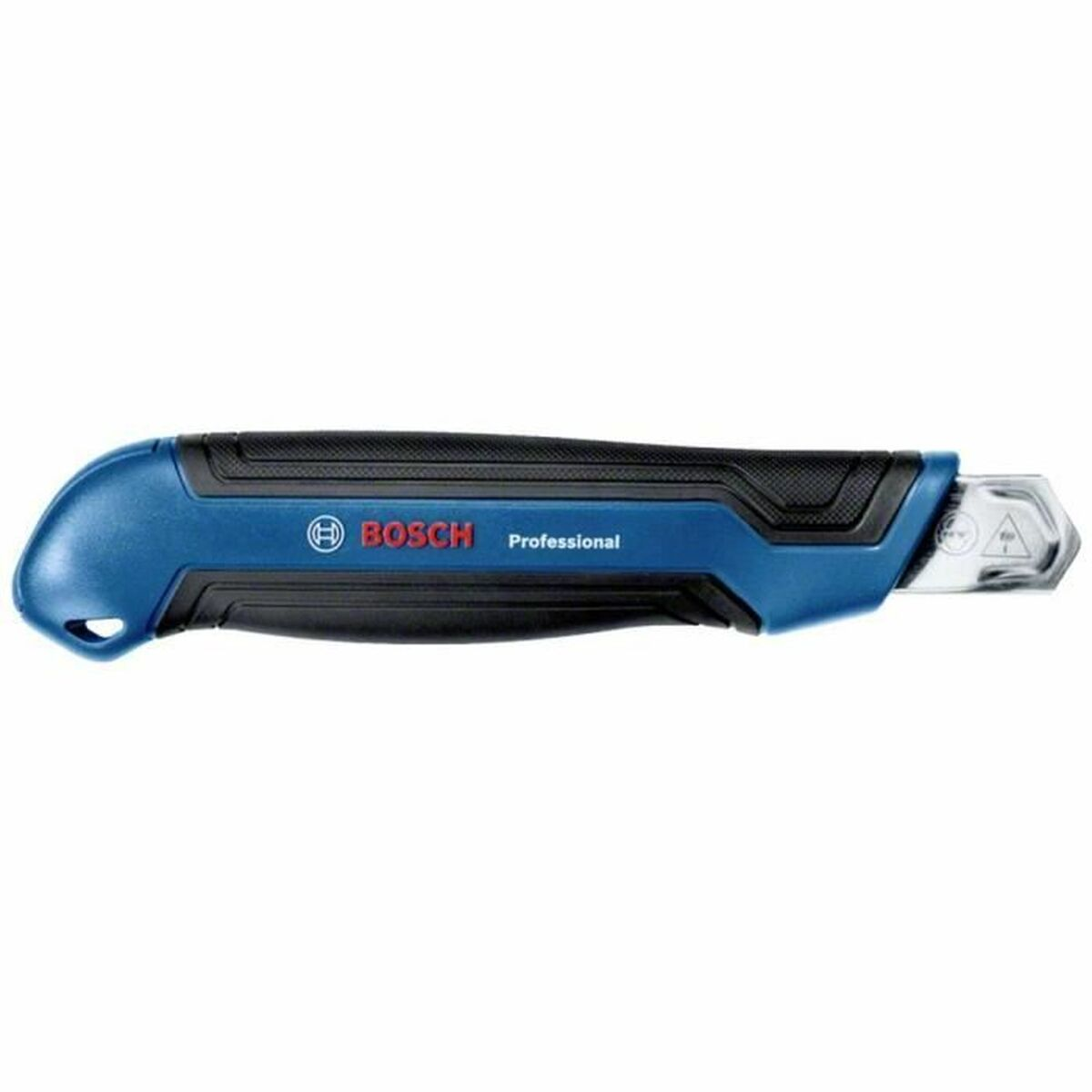Blaues und schwarzes Bosch-Universalmesser auf weißem Hintergrund.