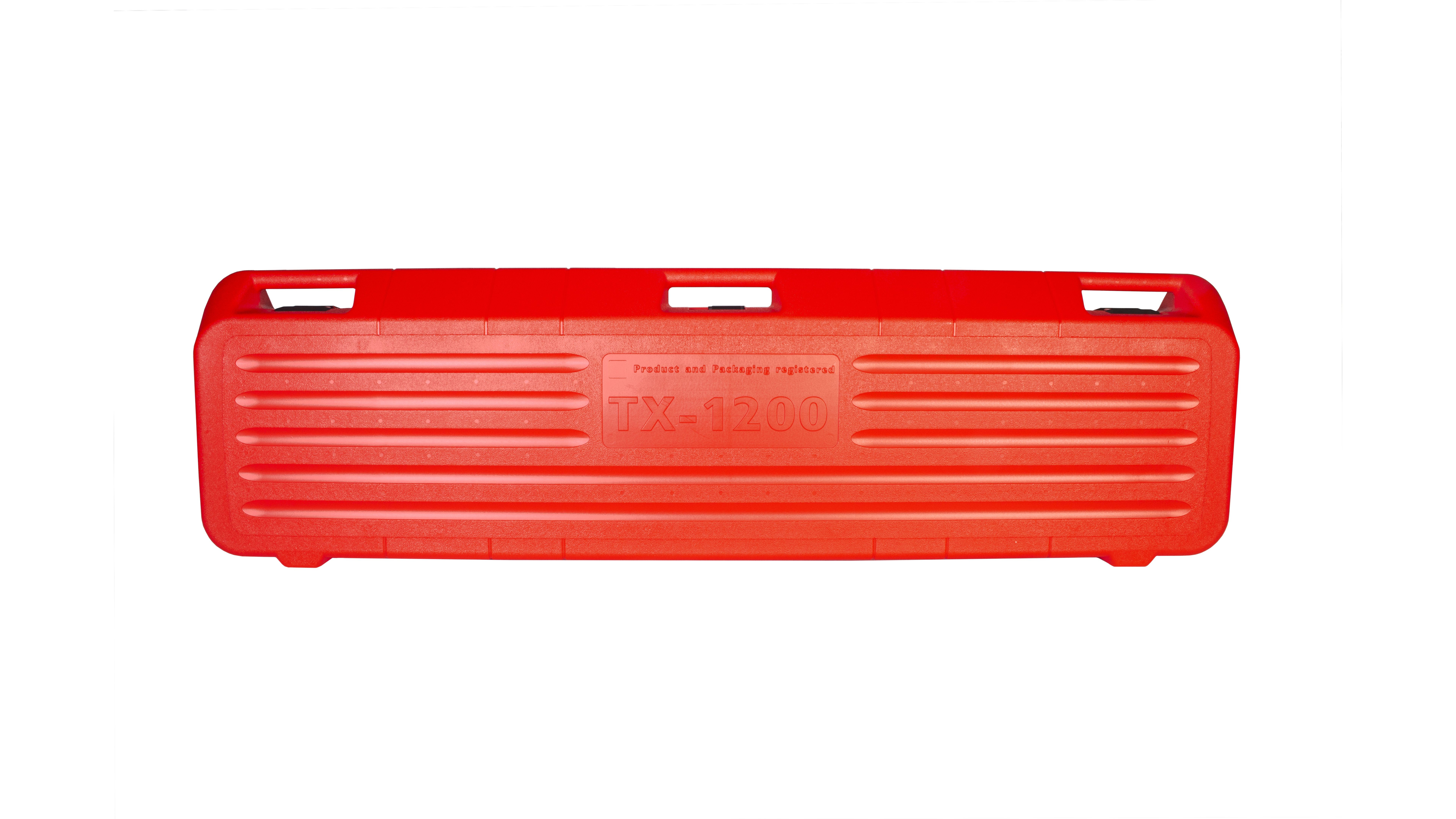 Roter rechteckiger Koffer mit TX-1200-Text.