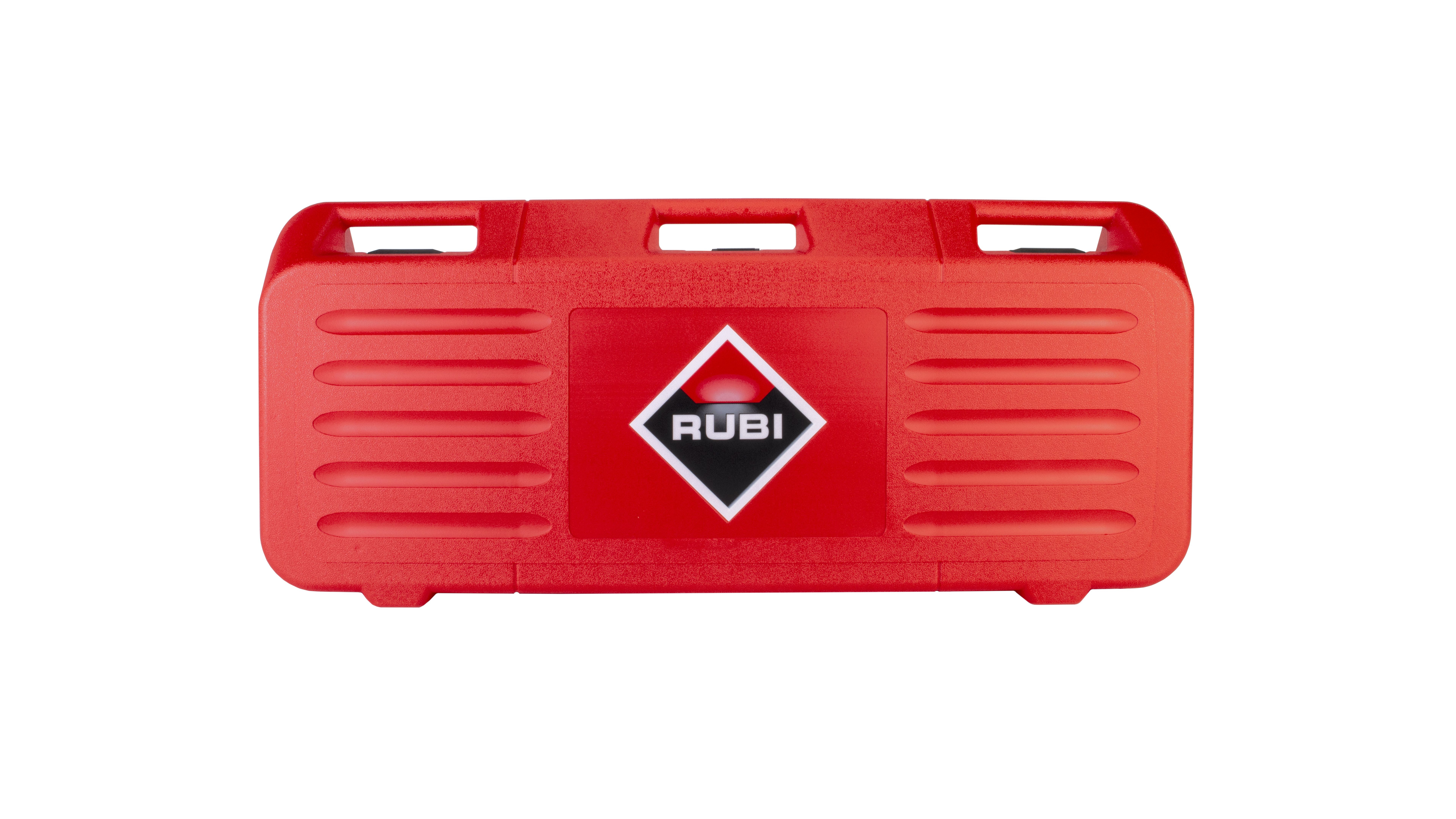 Roter Koffer mit RUBI-Logo.