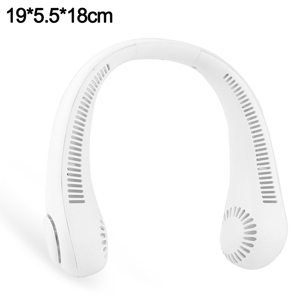 Weißer Nackenventilator. Das U-förmige Gerät hat Belüftungsöffnungen und ein glattes Design.