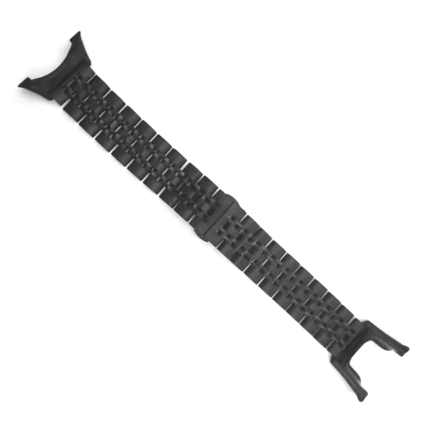 Schwarzes Uhrenarmband mit sich wiederholendem Muster und Verbindungspunkten.