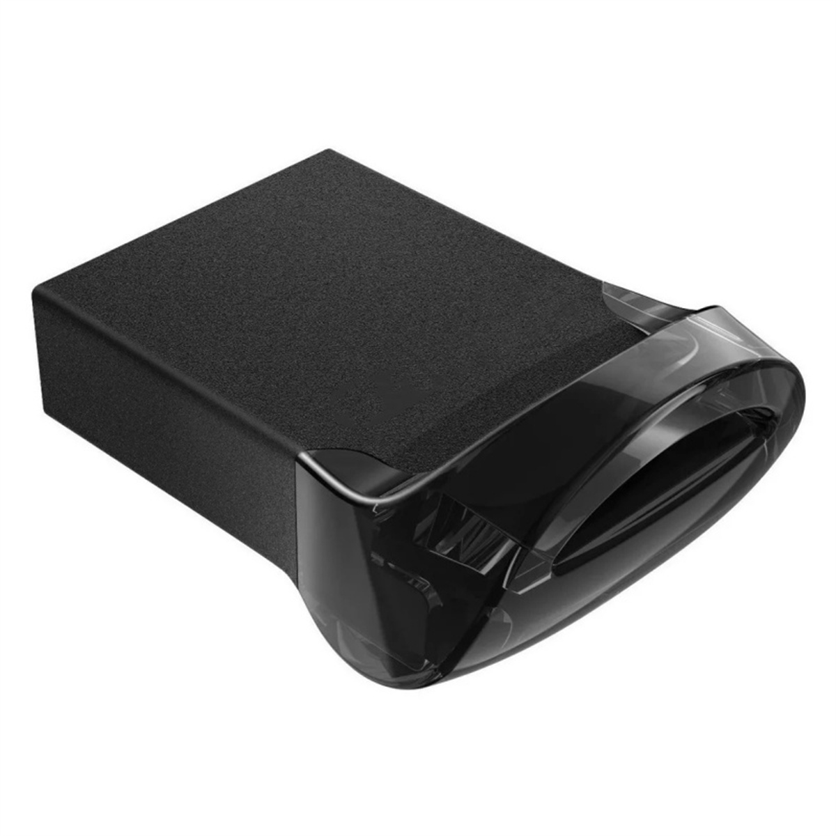 Schwarzer USB-Stick mit klarer Kunststoffabdeckung, isoliert auf weißem Hintergrund.