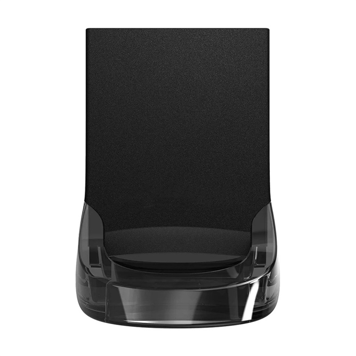 Ein schwarzes USB-C-Ladegerät, die Oberseite ist schwarz und die Unterseite transparent.