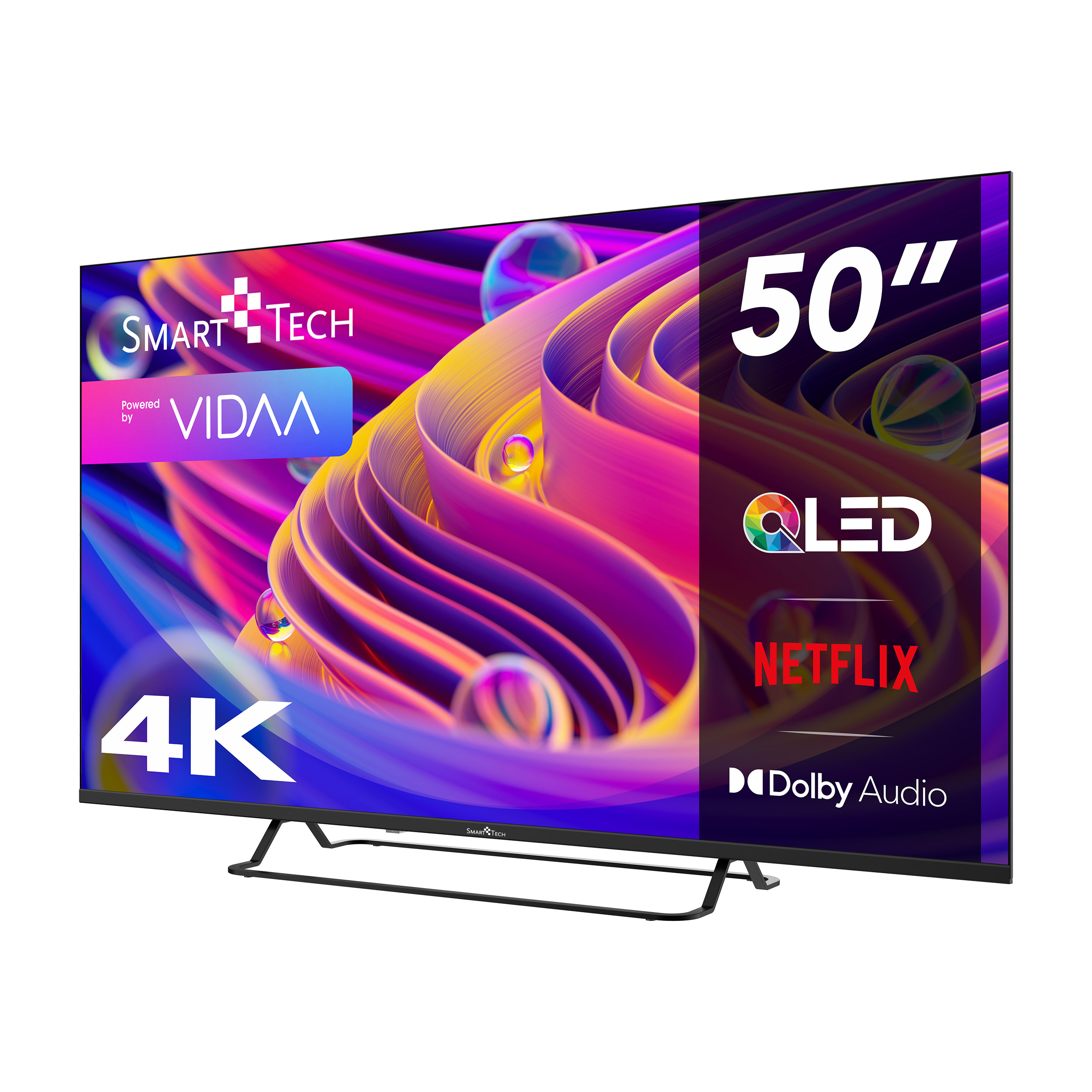 Smart TV QLED da 50 pollici con marchio Netflix e Dolby Audio.