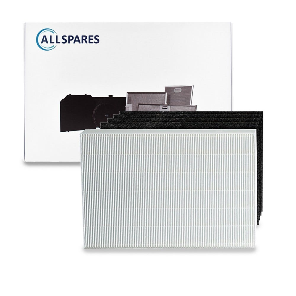 Filtro aria bianco e un filtro nero davanti a una scatola bianca con logo ALLSPARES.