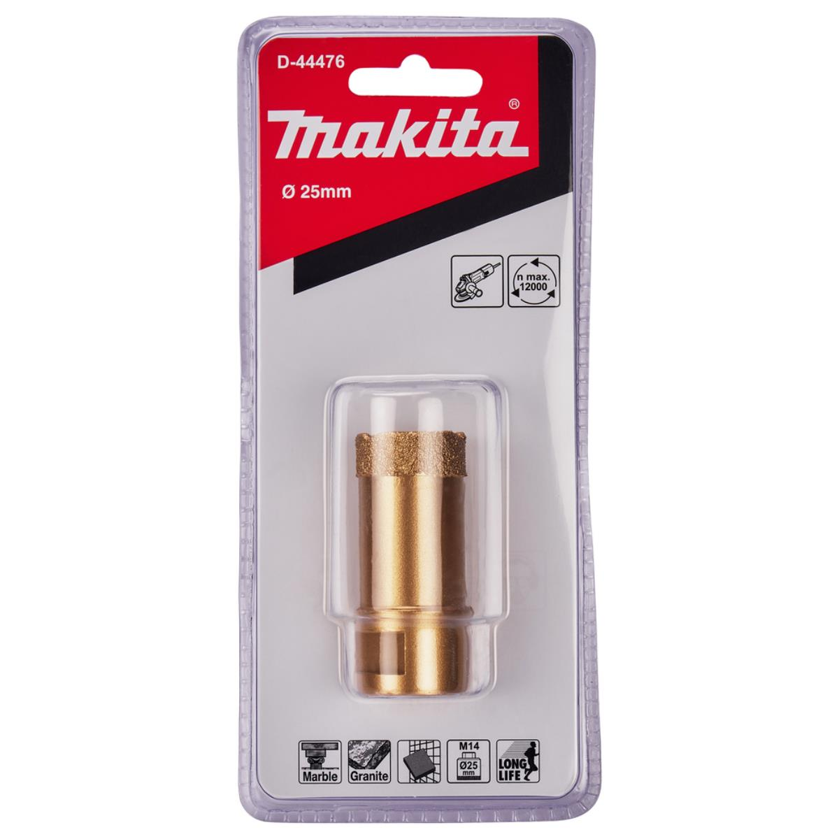 Makita-Bohrer-Verpackung mit einem goldenen Bohrer darin.
