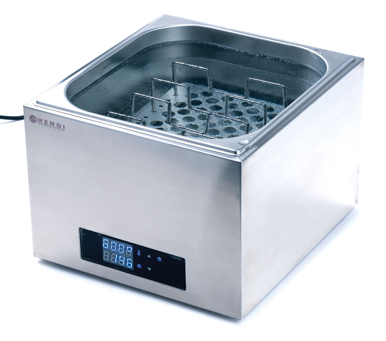Una macchina sous vide in acciaio inox con display digitale.