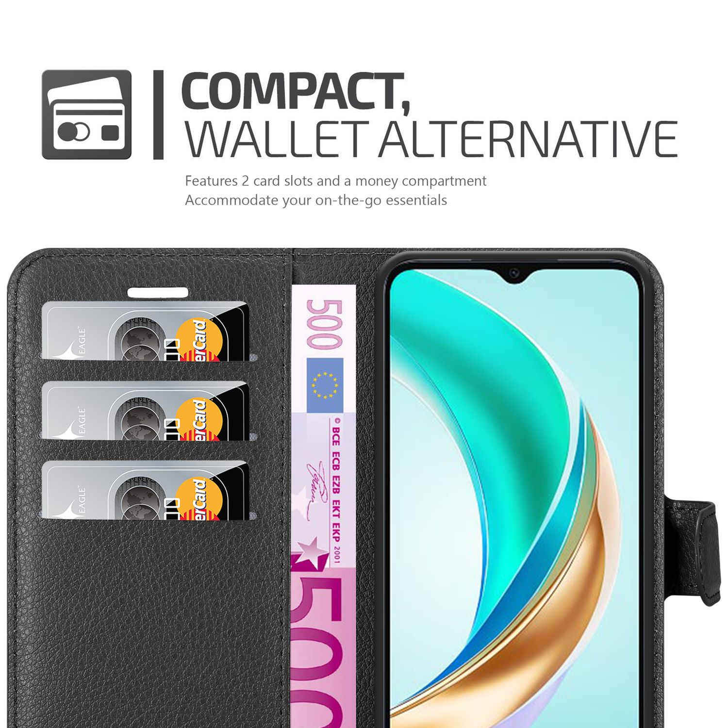 Cadorabo Hülle Für Honor 6A – Klappcover Aus Kunstleder, Mit Standfunktion & Kartenfächern, Magnetisch, Schwarz