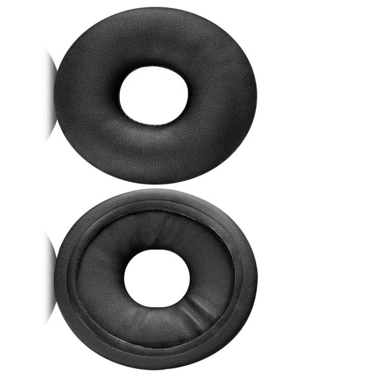 Due cuscinetti auricolari neri. Uno con un foro, l'altro con un anello interno.