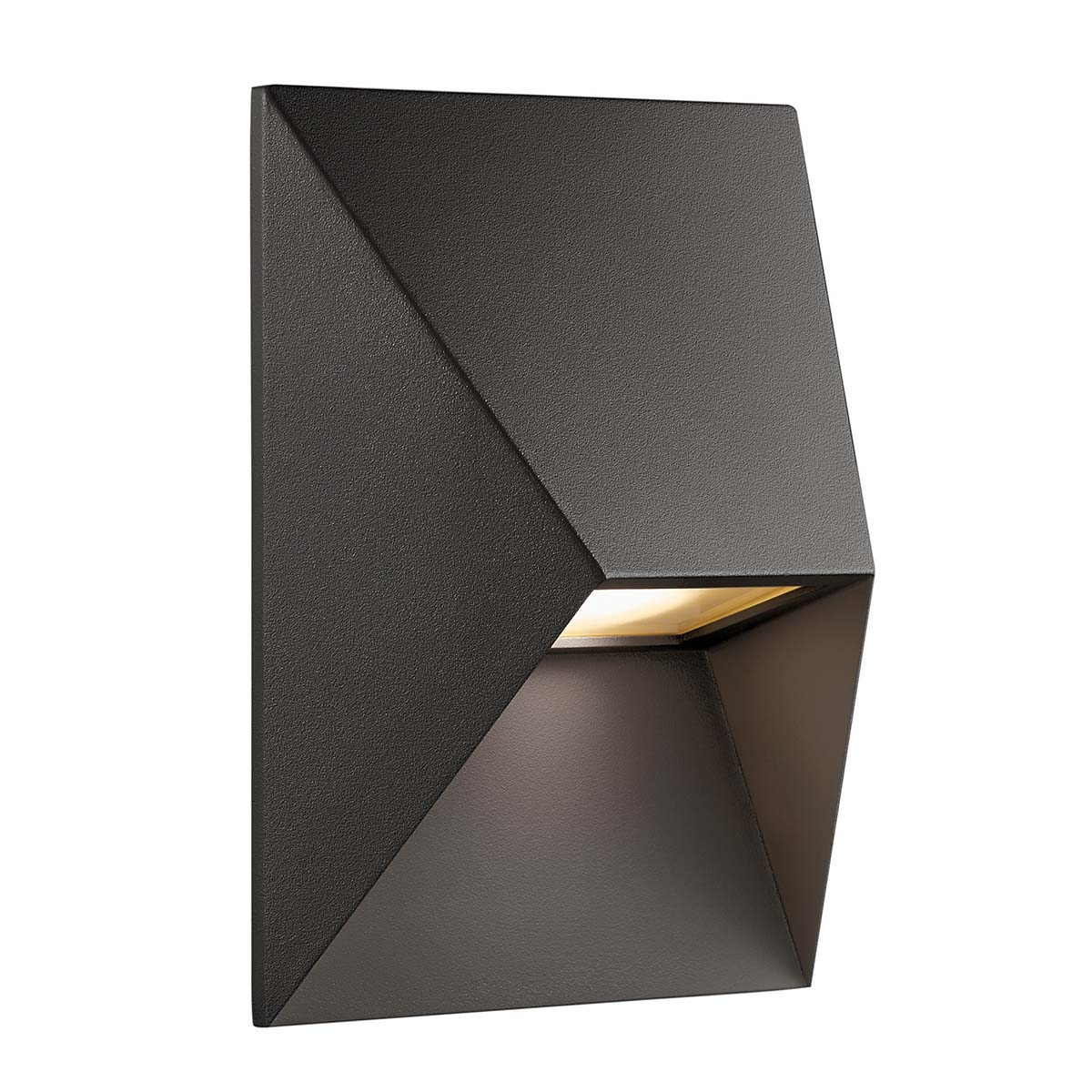 Una lámpara de pared negra y geométrica con una fuente de luz empotrada.