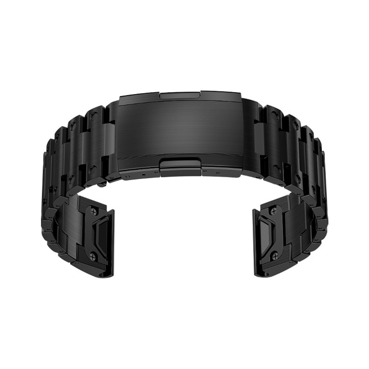 Schwarzes Metall-Uhrenarmband, eine Reihe verbundener Glieder.
