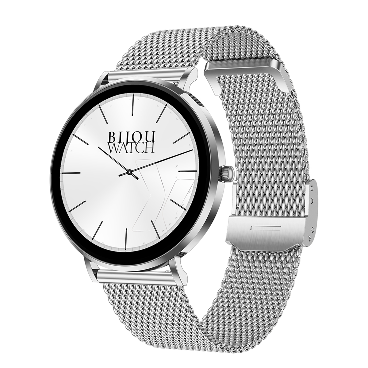 Uno smartwatch nero con cinturino nero, che mostra il retro con sensori di frequenza cardiaca.