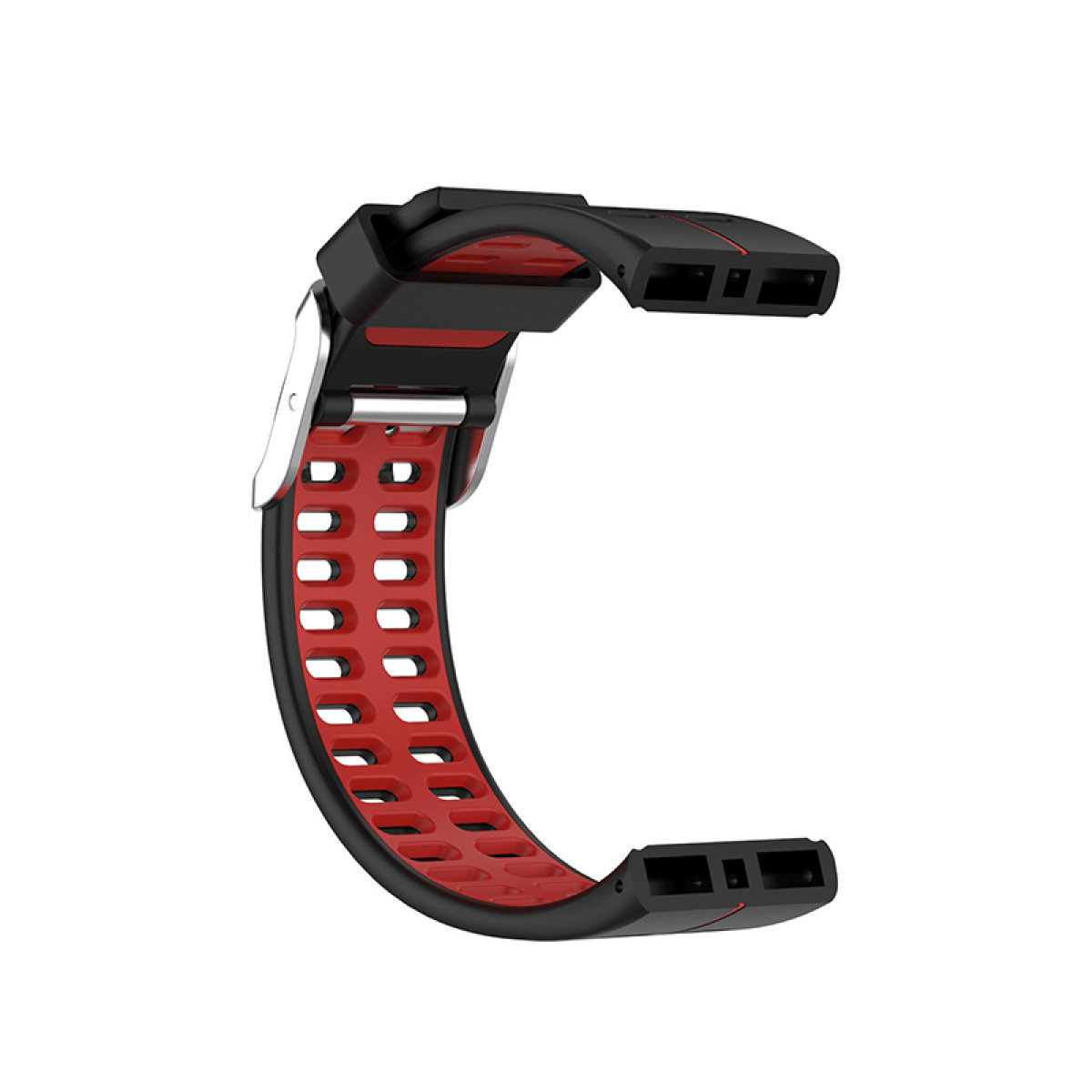 Rotes und schwarzes Smartwatch-Armband mit Belüftungslöchern.