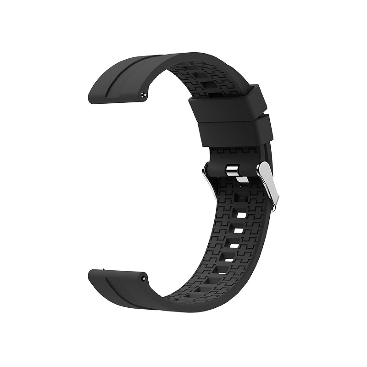 Cinturino nero con design strutturato e fibbia argentata.