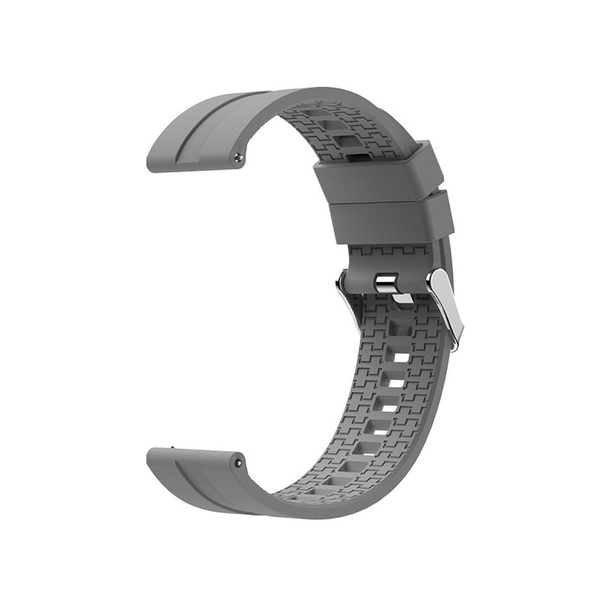 Graues Uhrenarmband mit silberner Schnalle, geschwungenes Design.