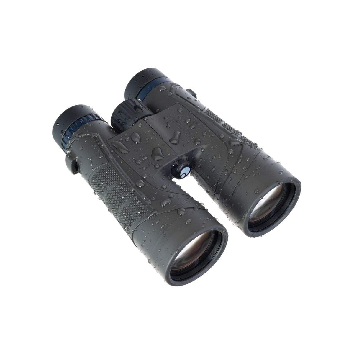 Binocolo, nero con goccioline d'acqua sulla superficie.