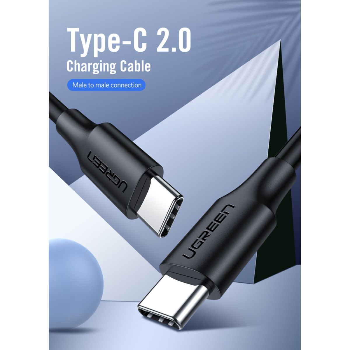 Dwa czarne kable ładujące USB-C z białymi złączami. Logo UGREEN znajduje się na kablu.