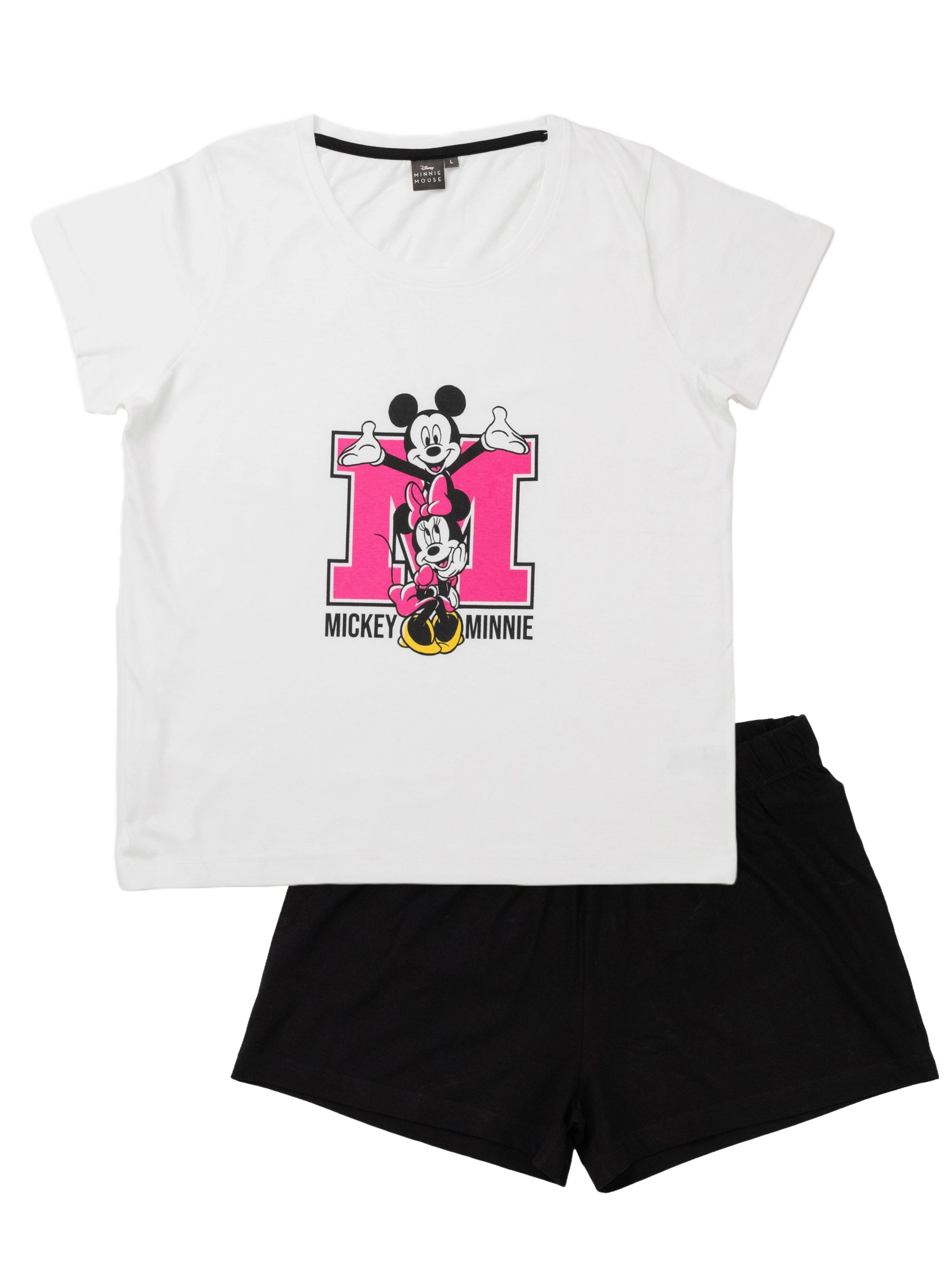Weißes Mickey- und Minnie Mouse-Schlafanzug-Set. Mit Mickey- und Minnie-Grafik.