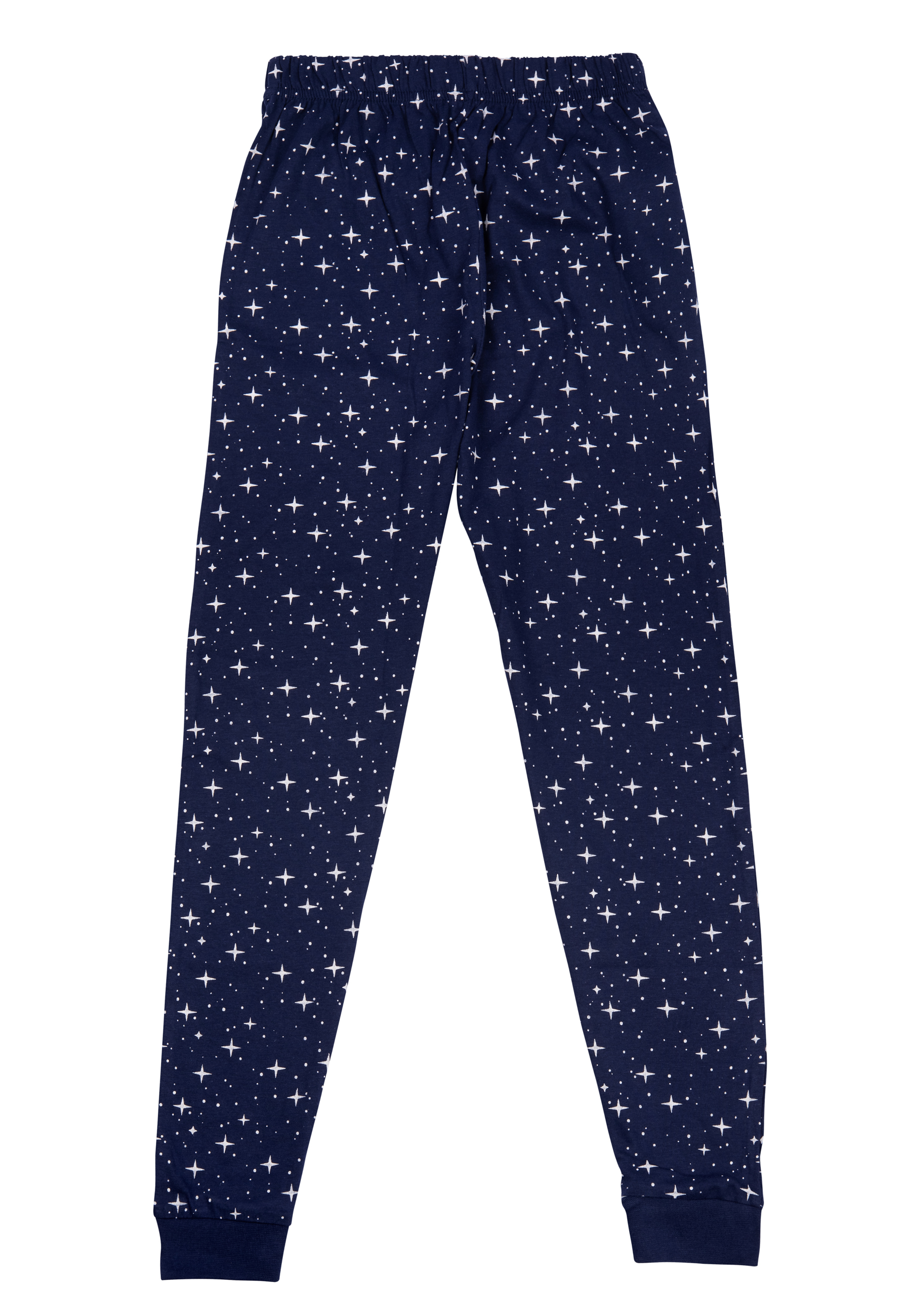 Marineblaue Schlafanzughose mit weißen Sternmustern. Einfach und sauber.