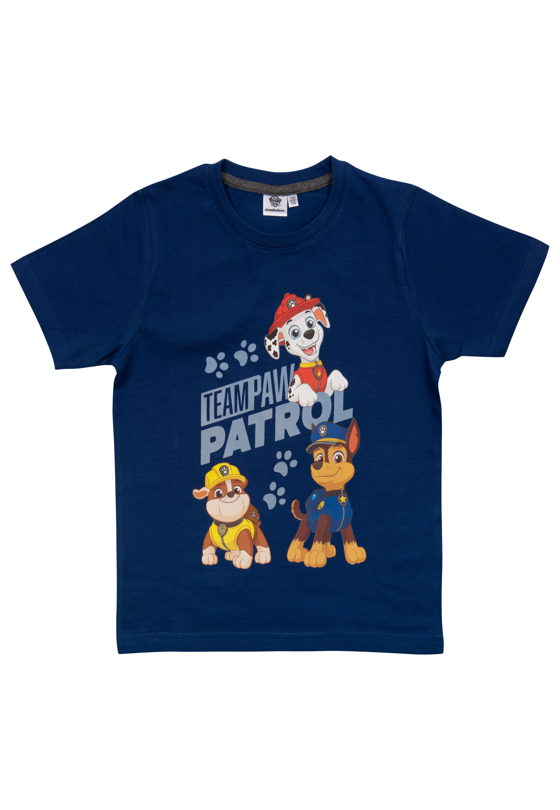 Marineblaues Paw Patrol T-Shirt mit Marshall, Skye und Chase.