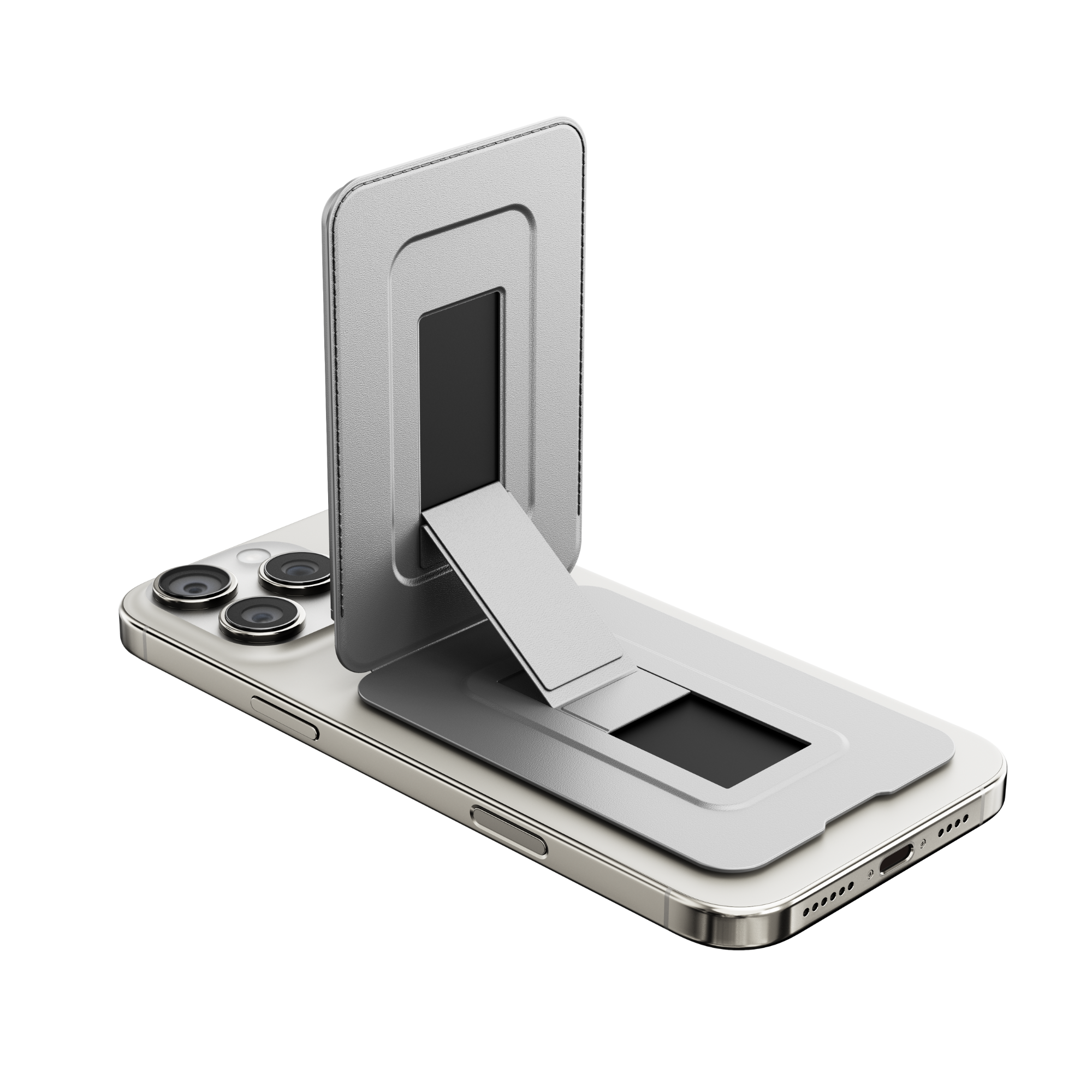 Silbernes Telefon mit einem Ständer.