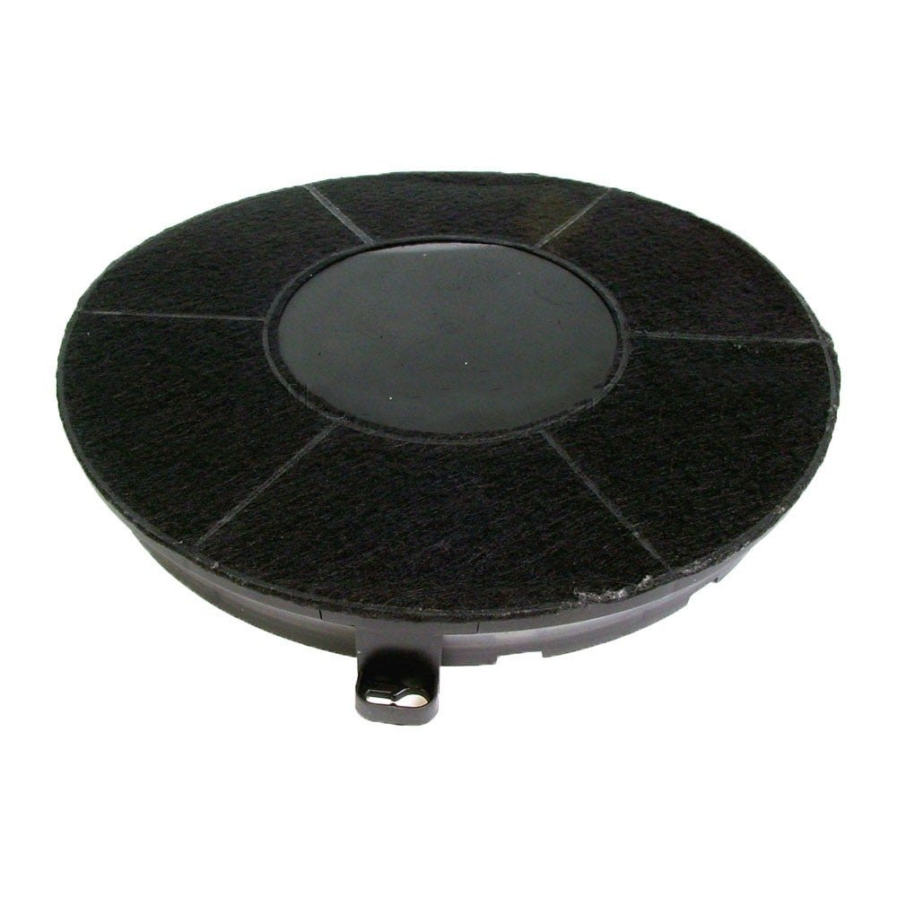 Czarny, okrągły filtr węglowy z centralnym, ciemnym owalem i segmentowym wzorem.