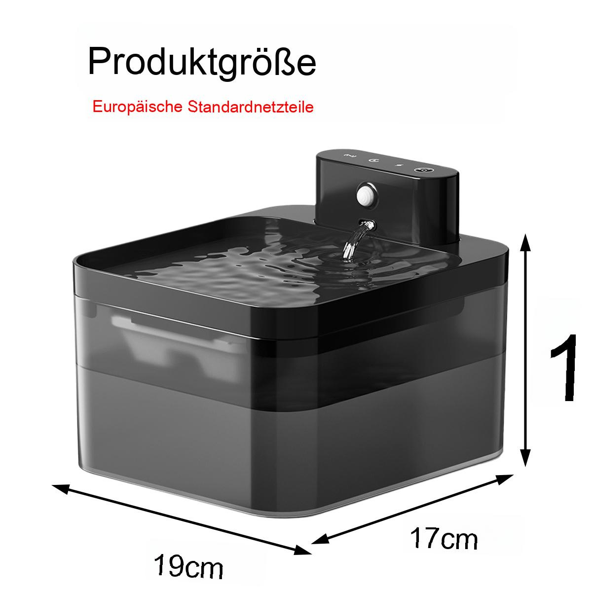 Schwarzer Haustier-Trinkbrunnen mit den Maßen: 19cm x 17cm x 1.