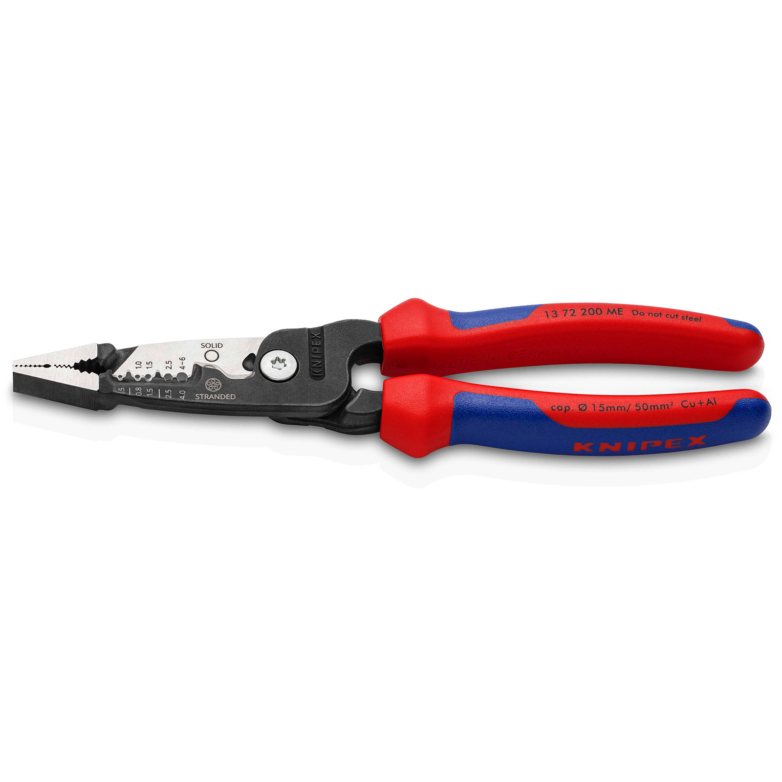 Pinces à poignées rouges et bleues avec lames coupantes noires. Les pinces sont étiquetées KNIPEX.