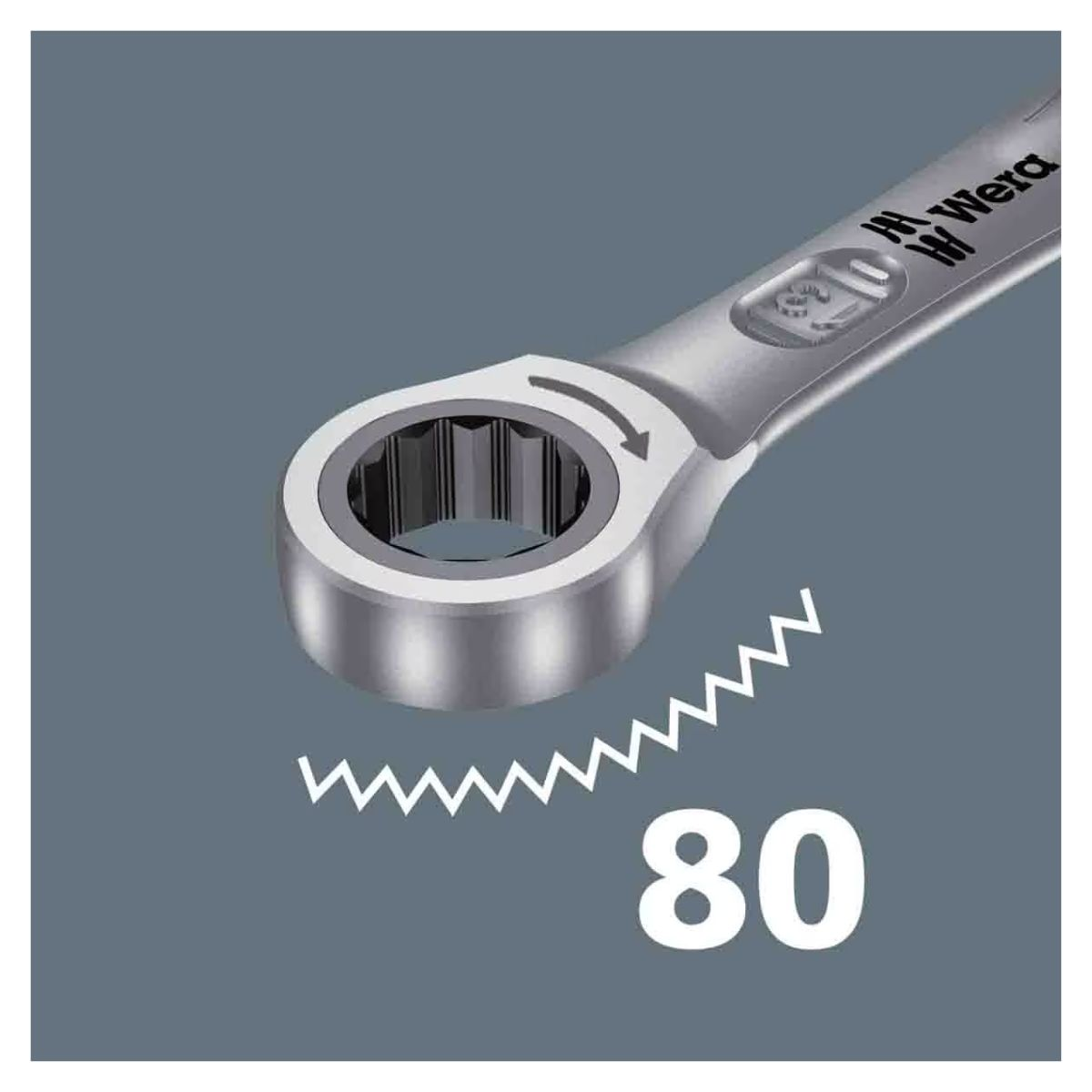 Primer plano de una llave. Tiene un ángulo de 80 grados y el número 80 en la llave.