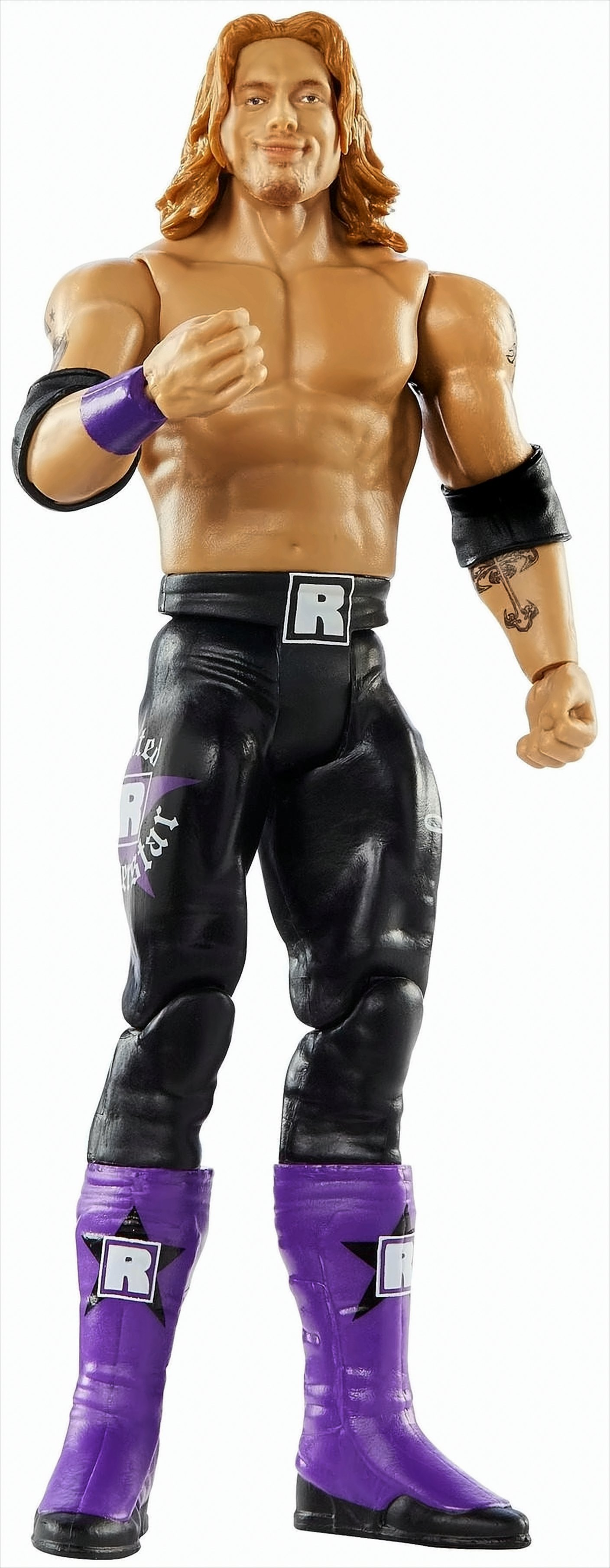 Actionfigur eines Mannes mit langen Haaren in Wrestling-Kleidung.