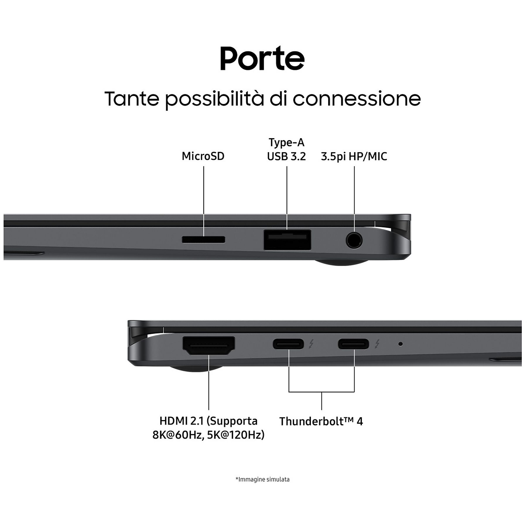 Un laptop con il logo Galaxy Book5 Pro su sfondo bianco.