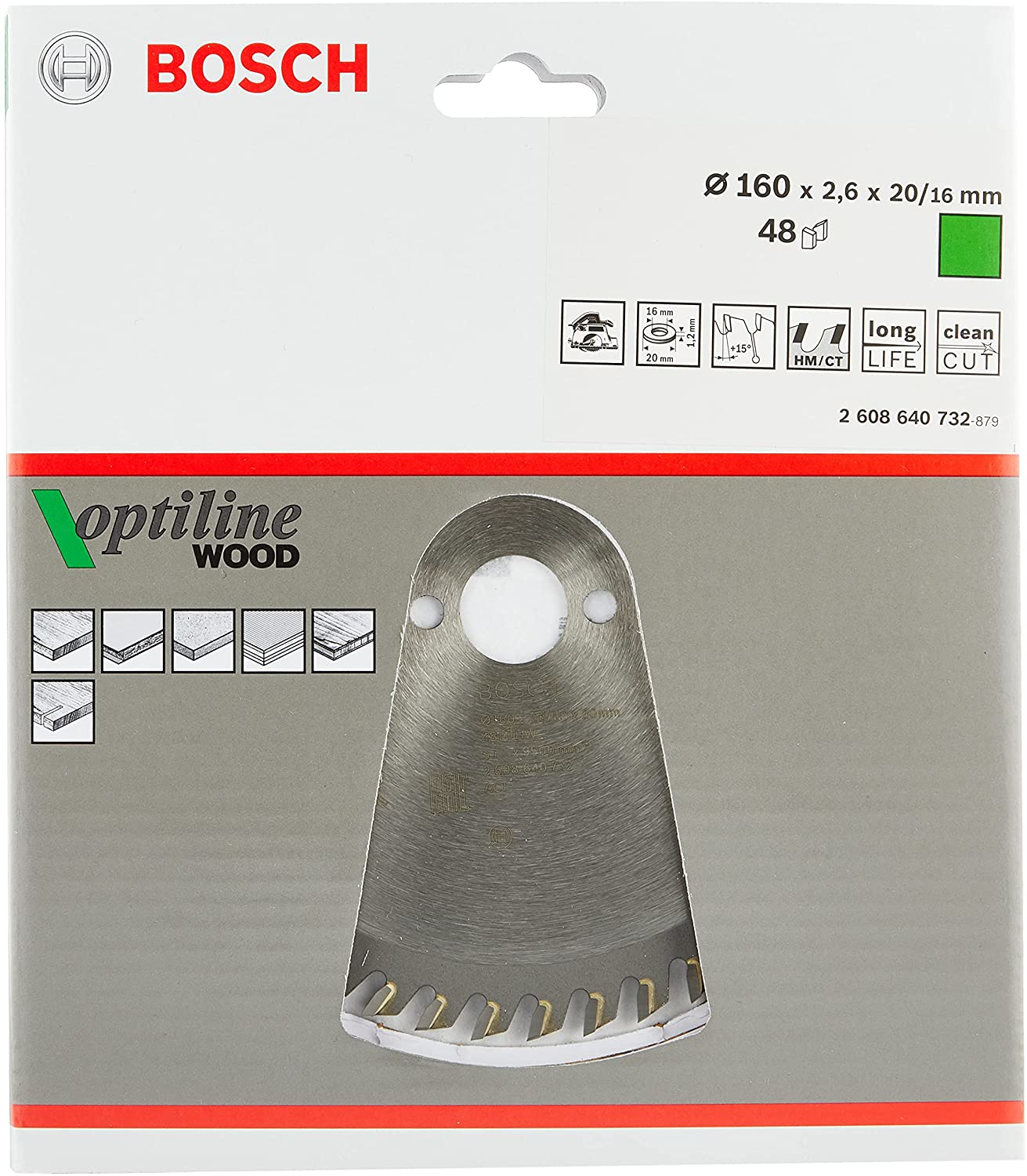 Sägeblattverpackung. Die Klinge ist metallisch und grau. Es hat den Markennamen BOSCH.