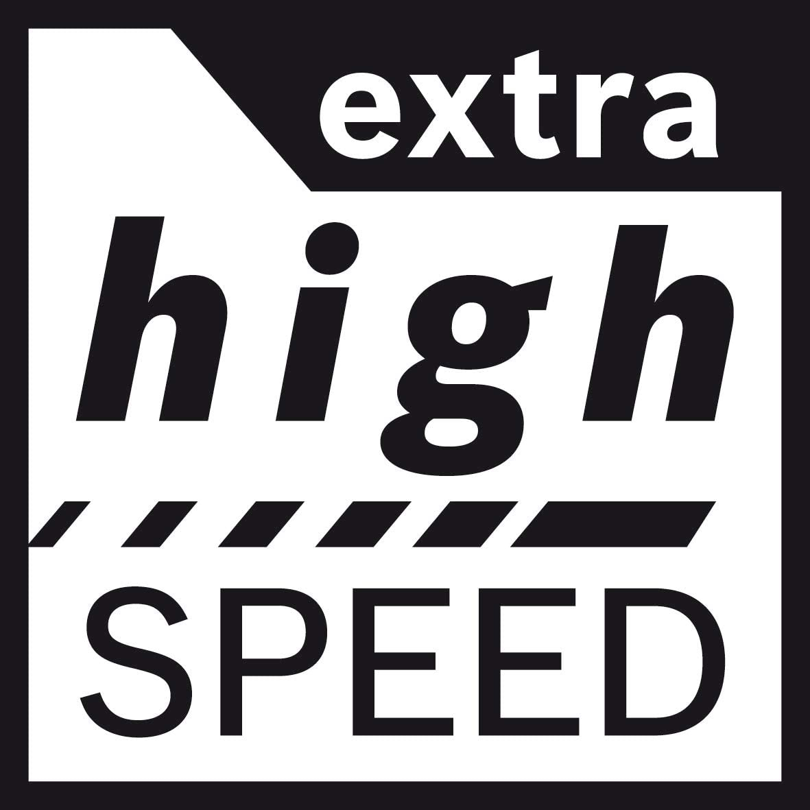 Schwarz-weiß-Schild mit den Worten 'extra hohe Geschwindigkeit'.