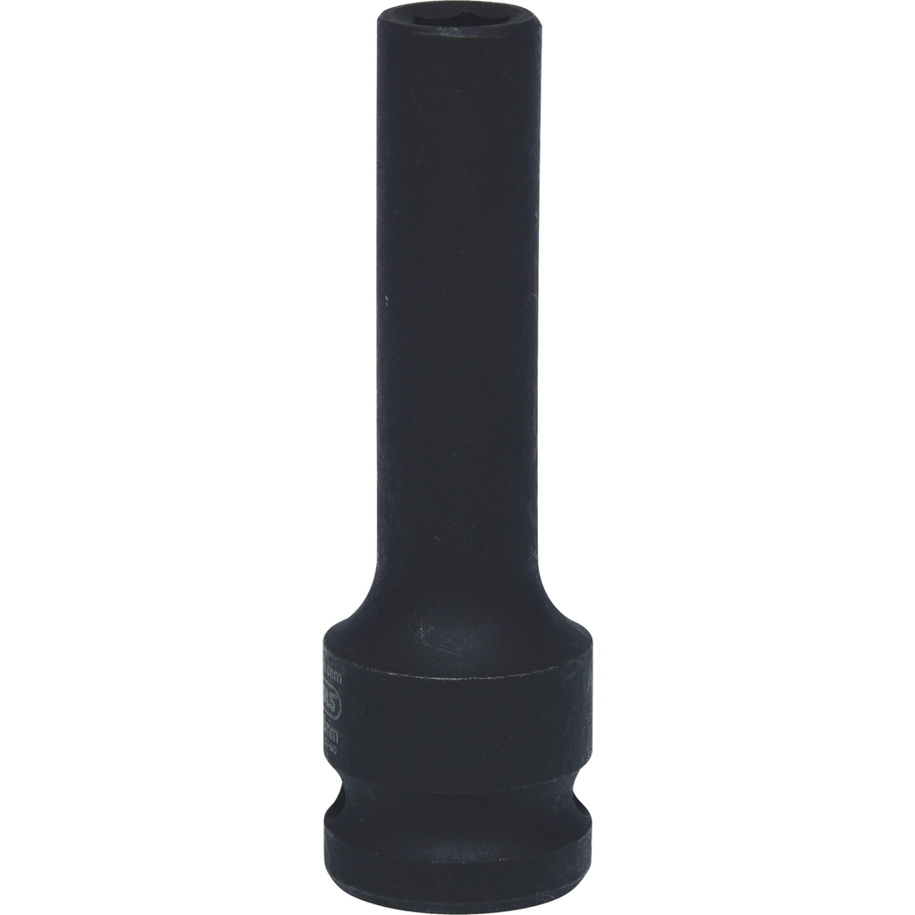 Czarny, cylindryczny klucz nasadowy. Białe tło.