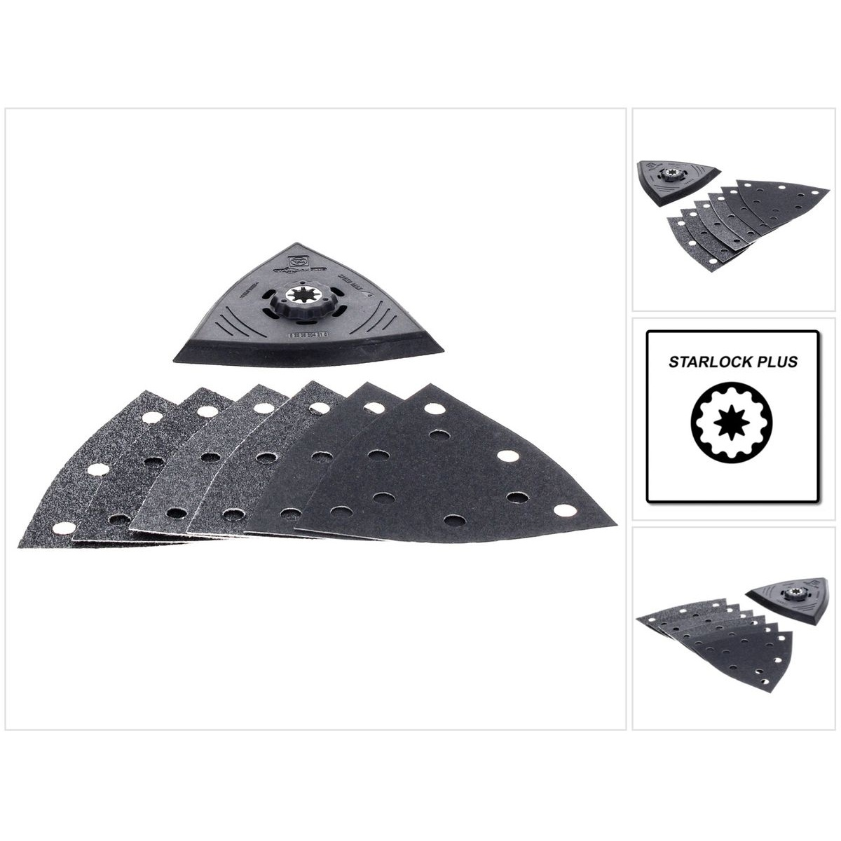 Fogli di levigatura triangolari, Starlock Plus e testa di levigatura.