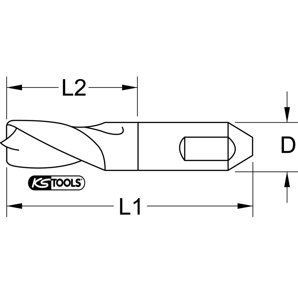 Schemat wiertła. Pokazuje długość, średnicę i logo KS TOOLS.