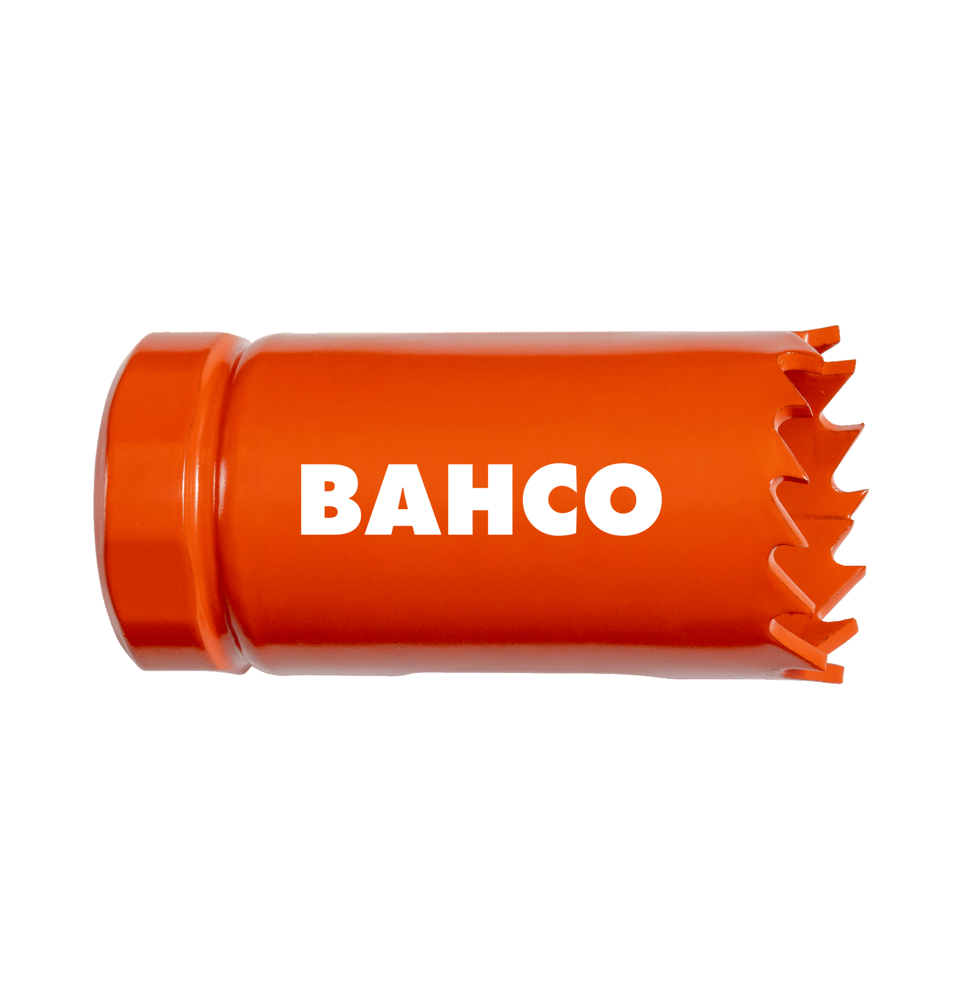 Eine orangefarbene Lochsäge mit dem weißen Text 'BAHCO' auf der Seite.