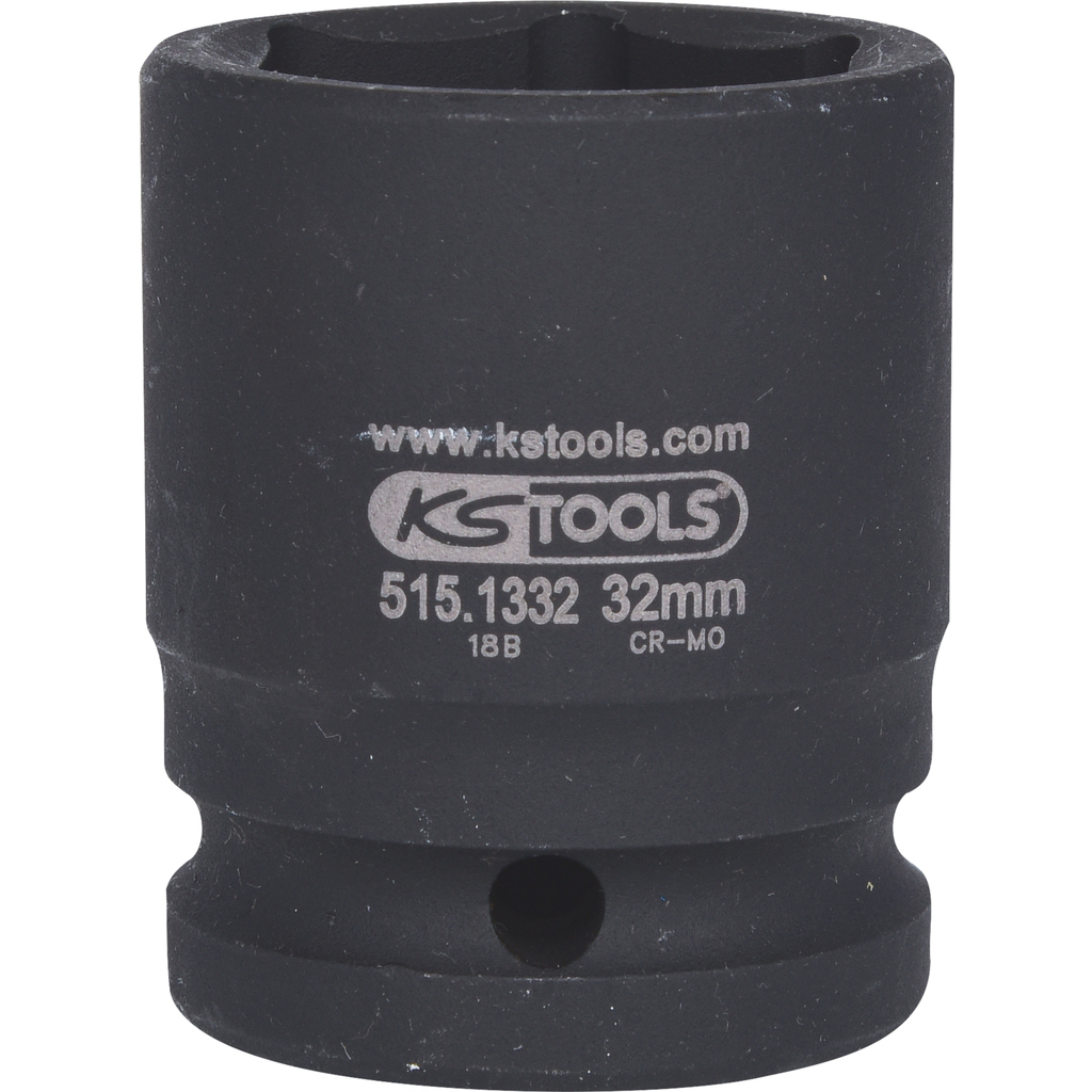 Schwarzer Steckschlüssel mit Text und Markenname 'KS TOOLS'. Sechseckige Öffnung sichtbar.