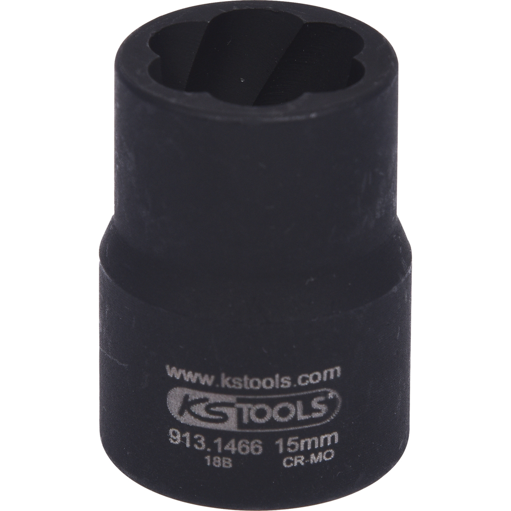 Schwarze 15mm KSTools-Nuss zum Ausziehen beschädigter Muttern oder Bolzen.