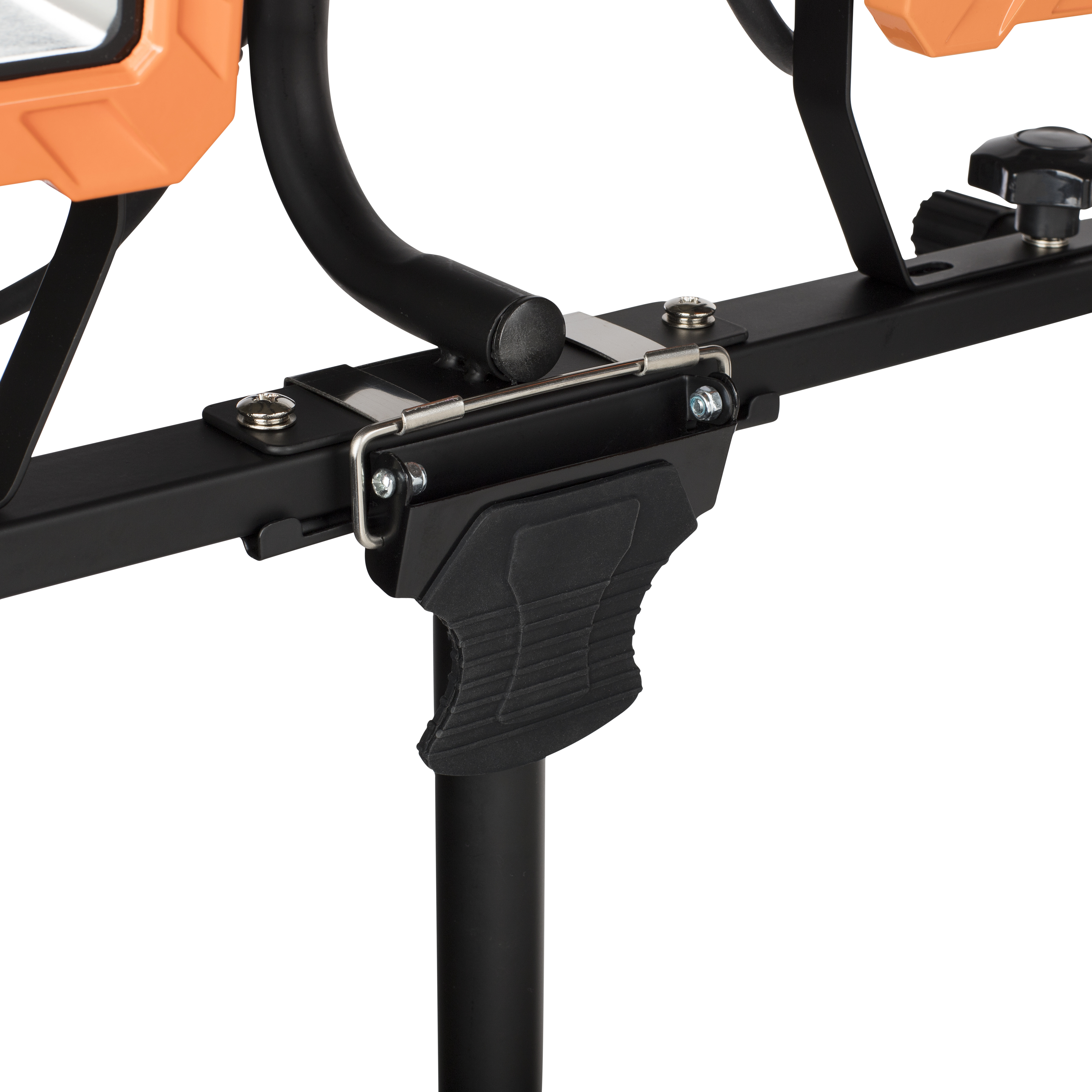 Nahaufnahme des Ständers mit zwei orangefarbenen Lichtern.