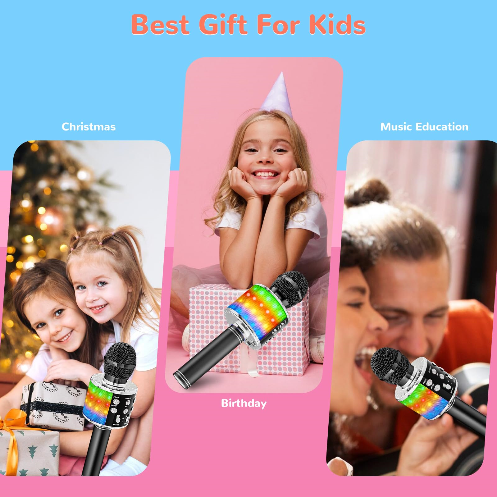 Ein Geschenk für Kinder mit Mikrofon. Hintergrund: pink.