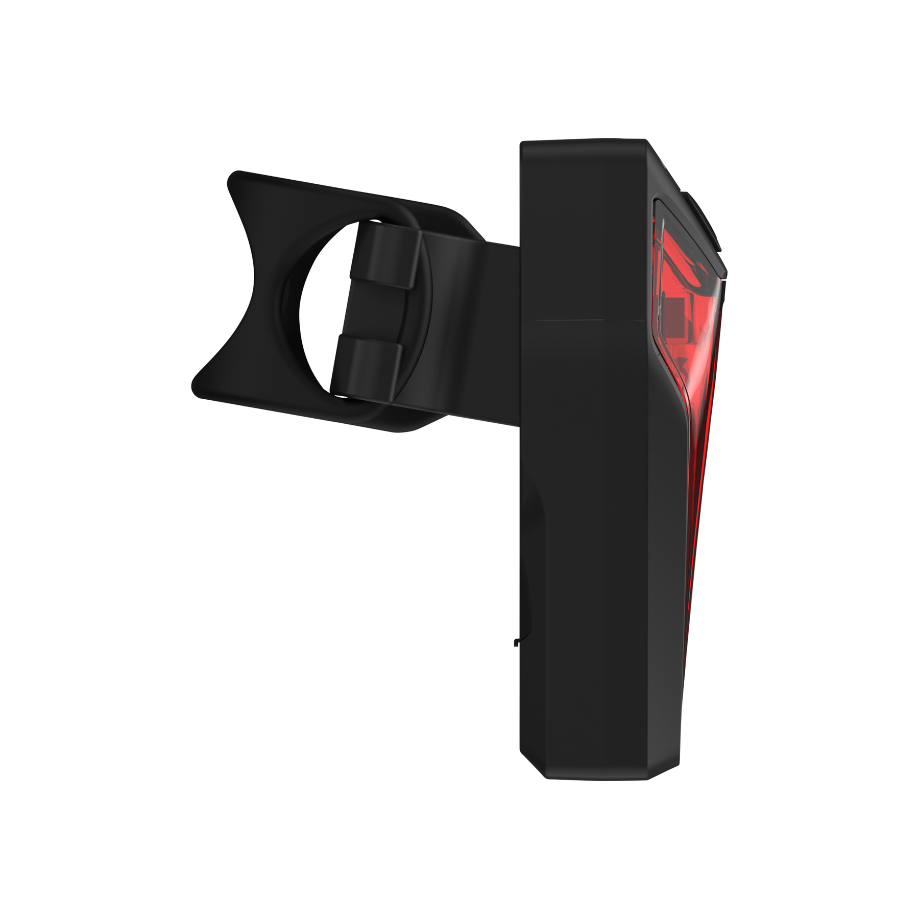 Czarna lampa tylna z czerwoną sekcją świetlną i wspornikiem montażowym.