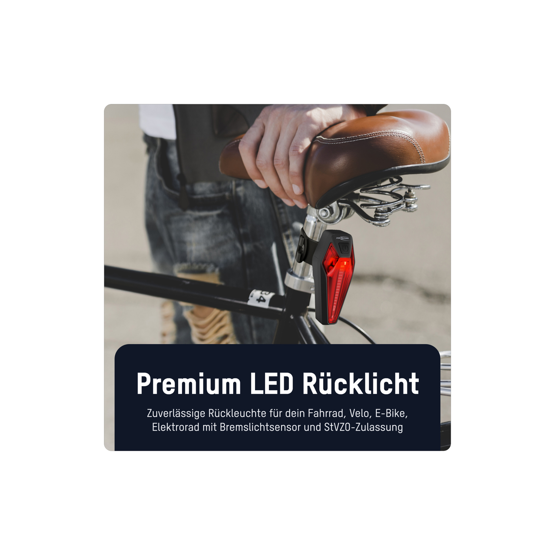 Rower z zainstalowanym czerwonym światłem tylnym LED.